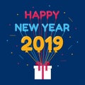 Happy new year 2019 balloon and gift box