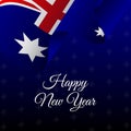 Happy New Year banner. Australia waving flag. Snowflakes background.