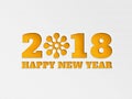 Happy New Year 2018 wallpaper banner background flower with paper cut out effect in yellow color. Royalty Free Stock Photo