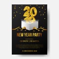 Happy new year banner background template with 3d gold number from open white box. vector illustration