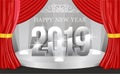 Happy new year banner background template with 3d silver number. vector illustration