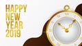 Happy new year banner background template with gold classic clock. vector illustration