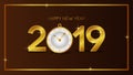 Happy new year banner background template with gold number and classic clock. vector illustration