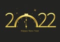 Happy New Year 2022 banner. Clock and golden letters Royalty Free Stock Photo