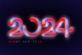 Happy new year 2024 banner colored glow neon tube Happy Holiday Glowing Festive Luminous numbers in blue and red Design