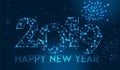 Happy new year 2019 banner design. Geometric polygonal 2019 new year greeting card. Vector fireworks background.