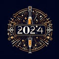 Happy New Year 2024 banner design loading sparkle firework open champagne