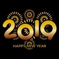 2019 Happy New Year banner with fireworks gold Royalty Free Stock Photo