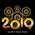 2019 Happy New Year banner with fireworks gold Royalty Free Stock Photo