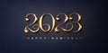 Happy new year 2023 banner. Golden Vector luxury text 2023 Happy new year. Gold Festive Numbers Design Royalty Free Stock Photo
