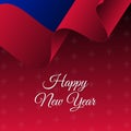 Happy New Year banner. Haiti waving flag. Snowflakes background. Vector illustration.