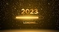 Happy new year banner with 2023 loading. Holiday vector illustration of Golden numbers 2023 background