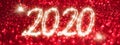 Happy New Year 2020 banner. Number 2020 written sparkling sparklers on red background. Suitable for christmas, new year, chinese Royalty Free Stock Photo