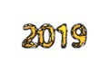 Happy New Year Banner with 2019 Numbers made by bright glossy plastic wired black shell and orange glowing lowpoly