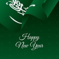 Happy New Year banner. Saudi Arabia waving flag. Snowflakes background. Vector illustration.