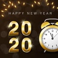 Happy new year 2020 banner. 2020 Happy New Year Shining background with gold clock. Vector illustration template