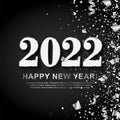 2022 Happy New Year Banner with Silver Numbers on black Background with scattering sequin, foil paper confetti, serpentine. Vector