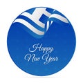 Happy New Year banner or sticker. Greece waving flag. Snowflakes background. Vector illustration.