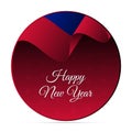 Happy New Year banner or sticker. Haiti waving flag. Snowflakes background. Vector illustration.