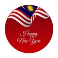 Happy New Year banner or sticker. Malaysia waving flag. Snowflakes background. Vector illustration. Royalty Free Stock Photo
