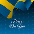 Happy New Year banner. Sweden waving flag. Snowflakes background. Royalty Free Stock Photo