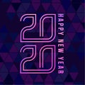 Happy new year banner with 2020 text light purple on dark purple abstract trangle texture background vector design Royalty Free Stock Photo