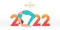 Happy New Year 2022 banner with yoga poses or asana posture. Year of good health. Royalty Free Stock Photo