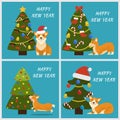 Happy New Year Tree and Dog Vector Illustration Royalty Free Stock Photo