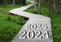 Happy New Year 2024 , 2025 On Beautiful Road In The Forest.