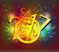 Happy New Year 2017 bell and fireworks colorful Royalty Free Stock Photo