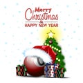 Happy New Year. Billiard ball and Christmas tree Royalty Free Stock Photo