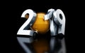 Happy New Year 2019 black background 3D illustration, 3D rendering Royalty Free Stock Photo