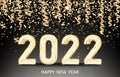 2022 happy New Year black background with golden neon number