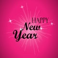 Happy New Year Black Lettering Typography and Bright Little Stars on a Pink Background.