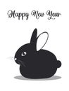Black rabbit. 2023. Happy new year. Festive vertical poster with an animal according to the Chinese calendar. Black and white. Royalty Free Stock Photo
