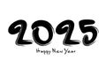 2025 Happy new year black vector illustration, numbers handwritten calligraphy, 2025 year vector, New year celebration, 2025