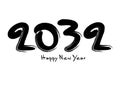 2032 Happy new year black vector illustration, numbers handwritten calligraphy, 2032 year vector, New year celebration, 2032