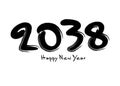 2038 Happy new year black vector illustration, numbers handwritten calligraphy, 2038 year vector, New year celebration, 2038 Royalty Free Stock Photo