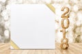 Happy new year 2018 with blank white greeting card with gold rib Royalty Free Stock Photo