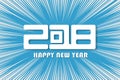 Happy New Year 2018 blue card concept on radial lines comics style backround