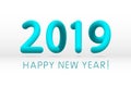 Happy New Year 2019. blue 3D numbers on a white background. vector illustration Royalty Free Stock Photo