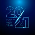 Happy 2021 new year blue number with bright sparkles. Festive premium design template for greeting card, calendar, banner. glowing Royalty Free Stock Photo