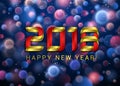 Happy New Year 2018 with Blue and Red Blurred Background with Bokeh Lightsand Defocused Colorful Lights stype background Royalty Free Stock Photo