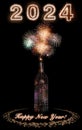 Happy New Year With Bottle And Fireworks 2024