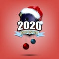 Happy new year 2020 and bowling ball in santa hat Royalty Free Stock Photo