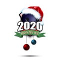 Happy new year 2020 and bowling ball in santa hat Royalty Free Stock Photo