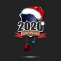 Happy new year 2020 and bowling ball in santa hat Royalty Free Stock Photo