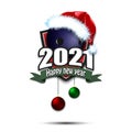Happy new year 2021 and bowling ball in santa hat Royalty Free Stock Photo