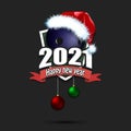 Happy new year 2021 and bowling ball in santa hat Royalty Free Stock Photo