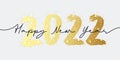 Happy New Year 2022 brush painted calligraphy numbers with sparkles and glitter. Vector illustration background